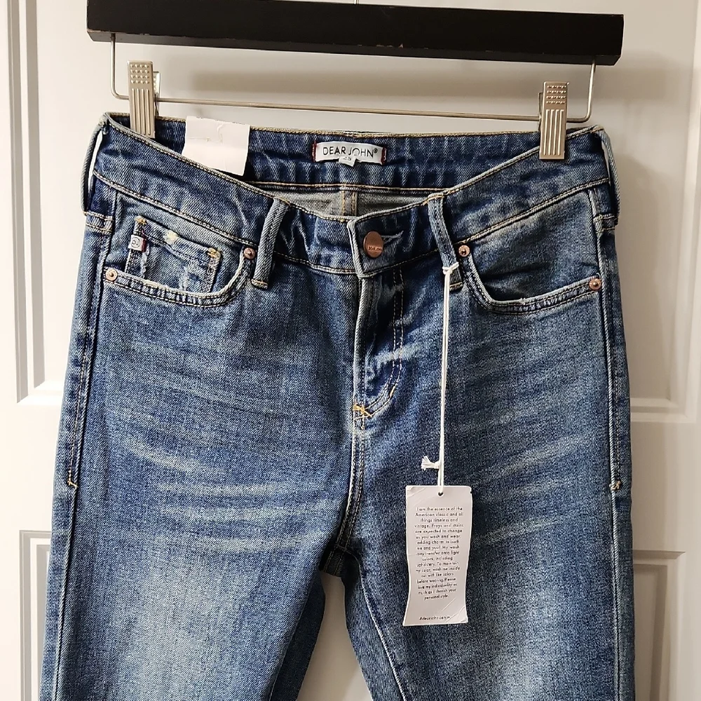 NWT Dear John Blue Distressed Flare Jeans - 25 - Picture 2 of 8